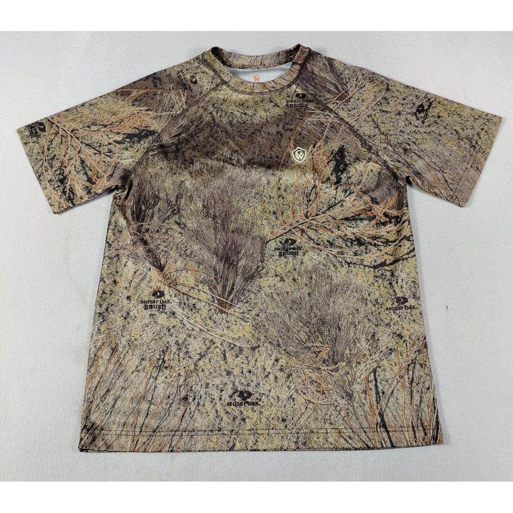 Game Winner Shirt Mens Small Brown Mossy Oak Brush Camo Short Sleeve Hunting